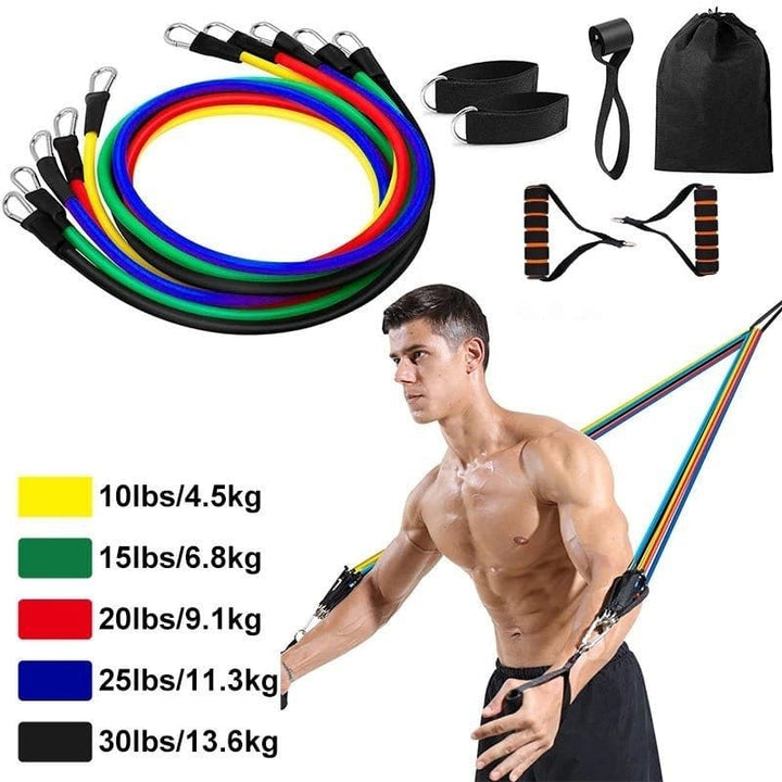 12 Pieces Resistance Bands Workout Pull Up Exercise Set Elastic Bands Home Fitness Latex Door Anchor Handles Muscle Training Equipment - Belledoux