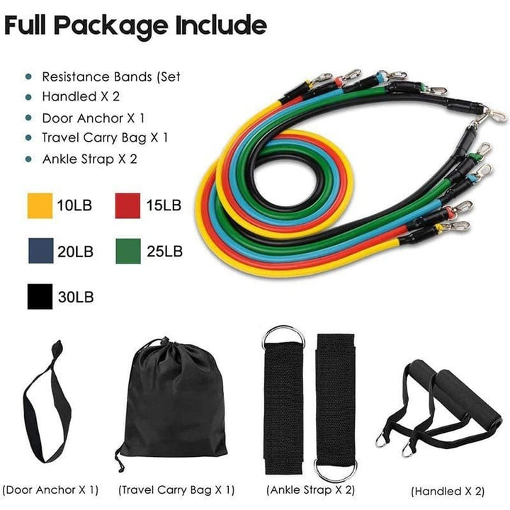 12 Pieces Resistance Bands Workout Pull Up Exercise Set Elastic Bands Home Fitness Latex Door Anchor Handles Muscle Training Equipment - Belledoux