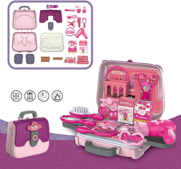 24 Pcs Girls Fashion Beauty Salon Toys, Early Education Toys, Kids Makeup Kit, Dress Up Pretend Play With Toy Hairdryer, Comb, Portable Case, Premium Gifts For Toddler Girls (cosmetic Bag)