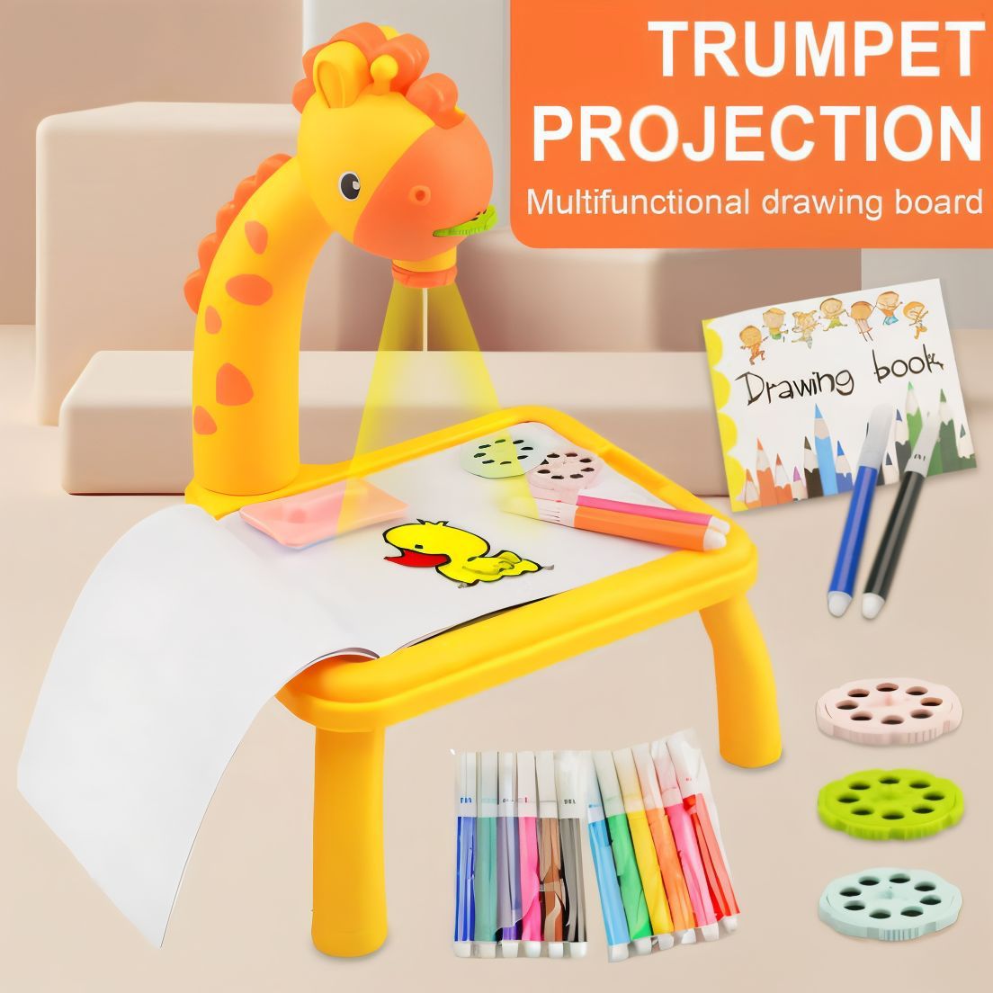 Giraffe Small Size Art Drawing Board Leds Projector Light Toy Children Kids Painting Table Small Desk (with Box Packing)(random Color) ₨1,302