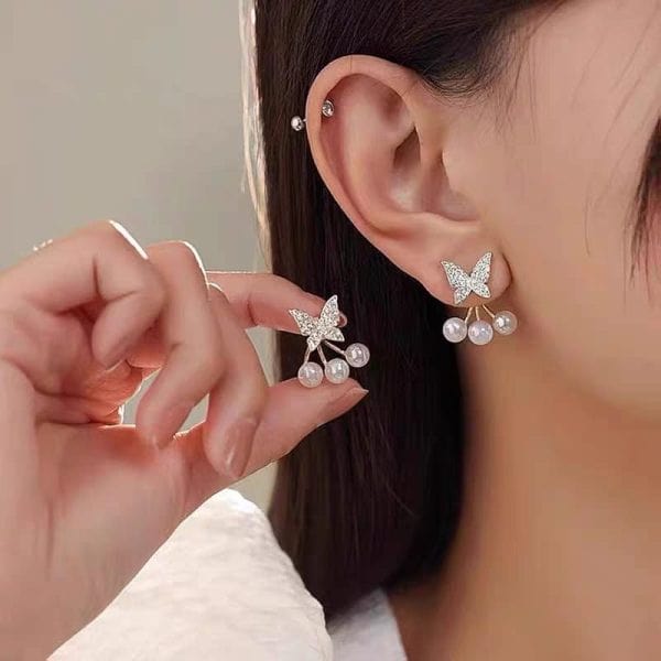 Butterfly Pearl Korean Earrings For Girls - Belladoux