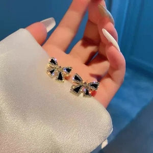 Elegant Zircon Black Bow Tie Earrings - Belladoux