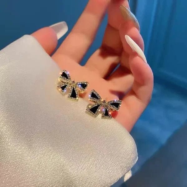 Elegant Zircon Black Bow Tie Earrings - Belladoux