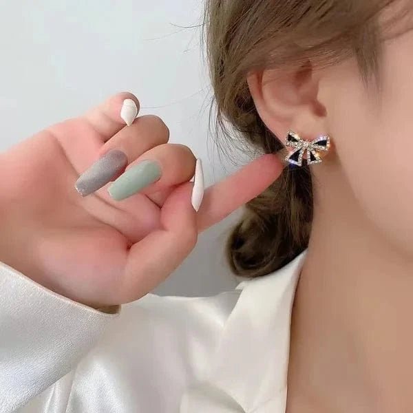 Elegant Zircon Black Bow Tie Earrings - Belladoux