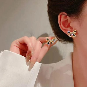 Elegant Zircon Black Bow Tie Earrings - Belladoux