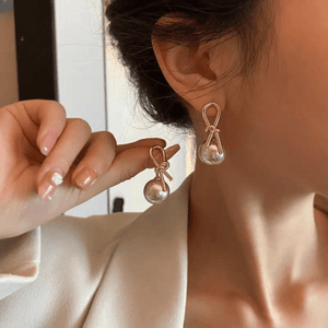 Knot Pearl Earrings Clip On Pearl Earrings Big Silver Grey Earrings - Belladoux
