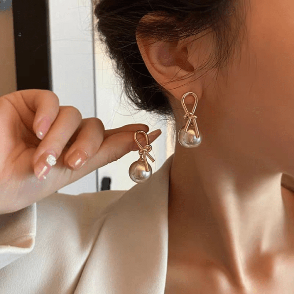 Knot Pearl Earrings Clip On Pearl Earrings Big Silver Grey Earrings - Belladoux