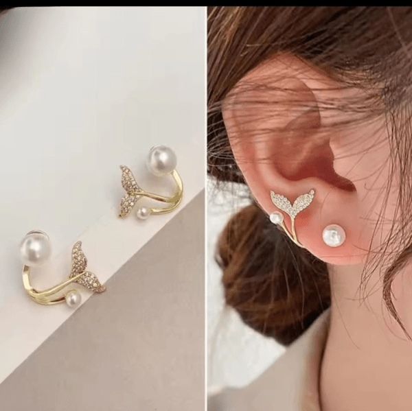 Korean Golden Fishtail Fashion Stud Earrings - Belladoux