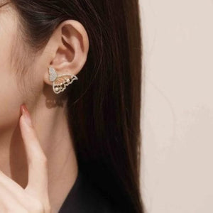 Korean Zircon And Pearl Butterfly Front Back Earrings - Belladoux