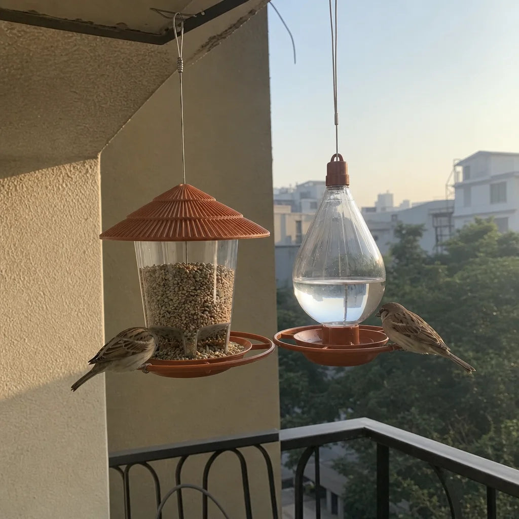 Authentic customer review photograph motivated by a calm balcony bird-watching moment, square. Show