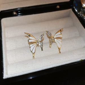Luxury Niche Elegant Dual Tone Zircon Butterfly Stud Earrings - Belladoux