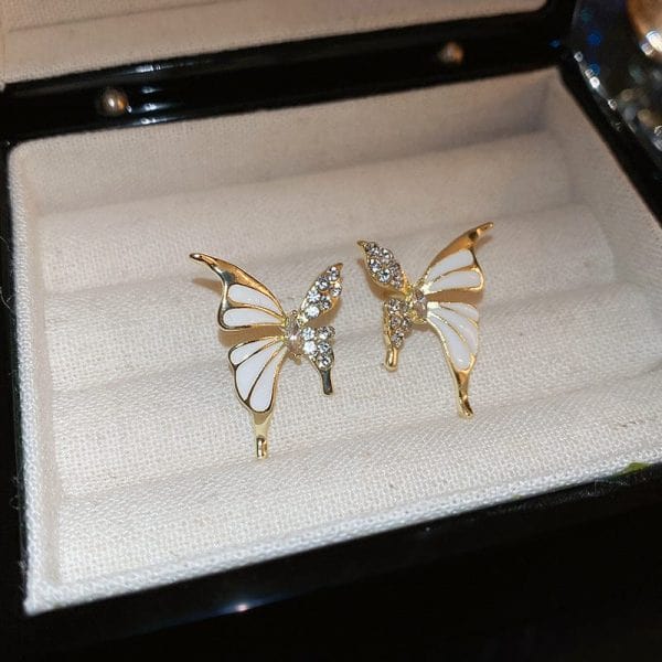 Luxury Niche Elegant Dual Tone Zircon Butterfly Stud Earrings - Belladoux