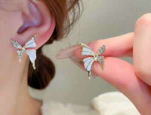 Luxury Niche Elegant Dual Tone Zircon Butterfly Stud Earrings - Belladoux