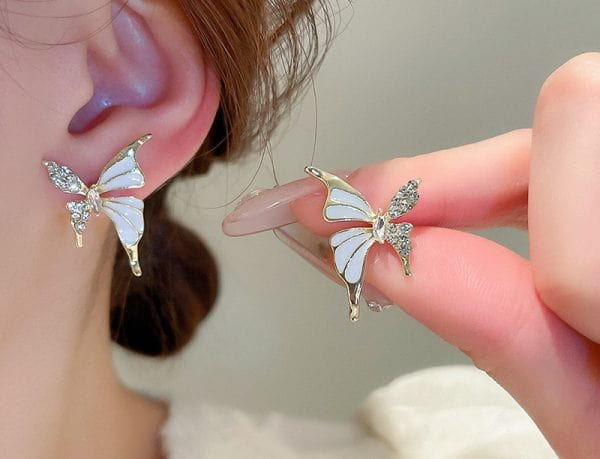 Luxury Niche Elegant Dual Tone Zircon Butterfly Stud Earrings - Belladoux