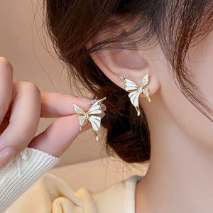 Luxury Niche Elegant Dual Tone Zircon Butterfly Stud Earrings - Belladoux