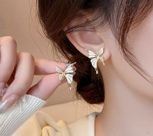 Luxury Niche Elegant Dual Tone Zircon Butterfly Stud Earrings - Belladoux
