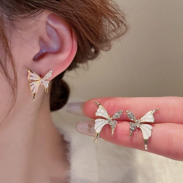 Luxury Niche Elegant Dual Tone Zircon Butterfly Stud Earrings - Belladoux
