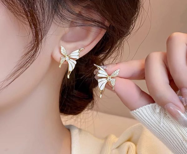 Luxury Niche Elegant Dual Tone Zircon Butterfly Earrings