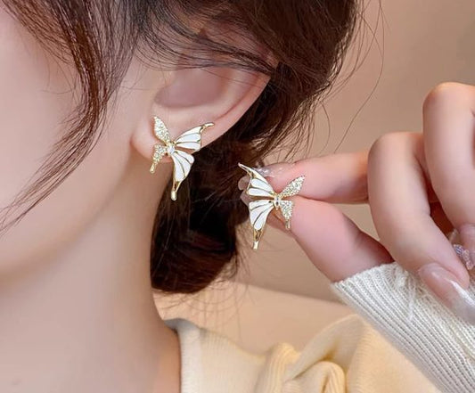 Luxury Niche Elegant Dual Tone Zircon Butterfly Earrings