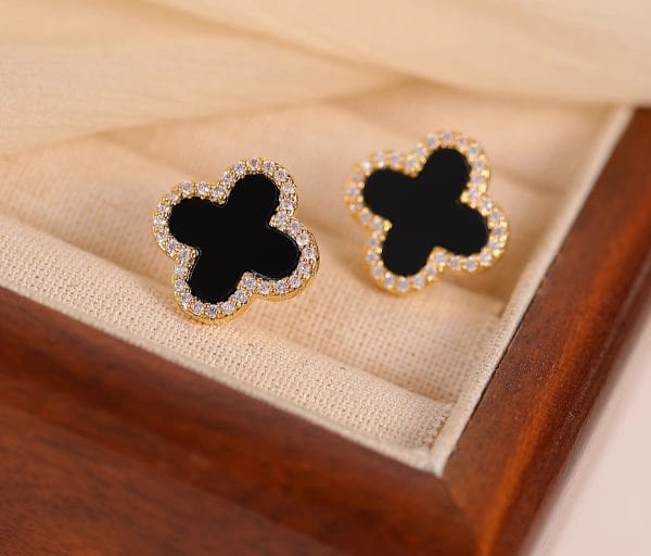 Stainless Steel Flower Zircon Studs Earrings - Belladoux